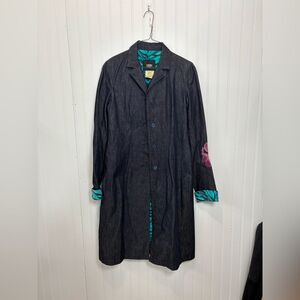 Versace Jeans Couture Y2K vintage Dark Denim trench Jacket with Teal zebraLining